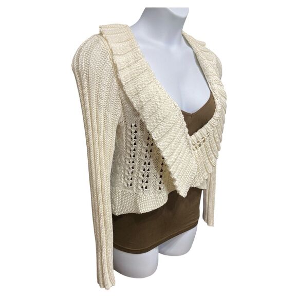 Cartise Cropped Cardigan Boutique Style Sweater Wrap Knit Juniors Large Ruffle - Picture 2 of 14